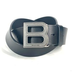 BALENCIAGA 655956 B Buckle Accessory Belt Leather Men Women Black